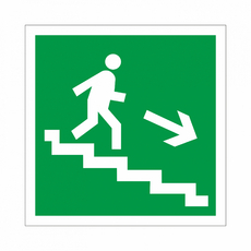 Знак E 13 "Направление к эвакуационному выходу по лестнице вниз", 200х200мм, фотолюм.пленка - Знаки безопасности