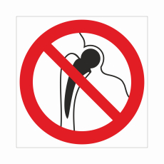 Знак P 16 "Запрещается работа (присутствие) людей, имеющих металлические имплантанты", 100х100мм, пленка - Знаки безопасности