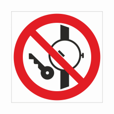 Знак P 27 "Запрещается иметь при (на) себе металлические предметы (часы и т.п.)", 100х100мм, пленка - Знаки безопасности